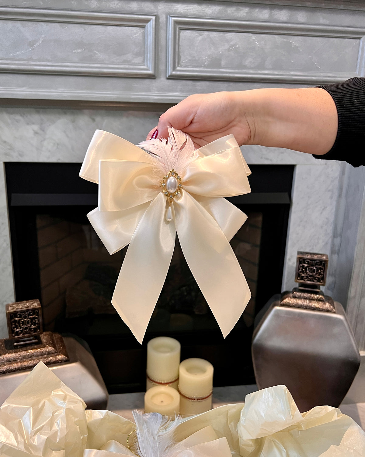 Satin Luxe Bow Beige Large (SET of 3)- Christmas Ornament