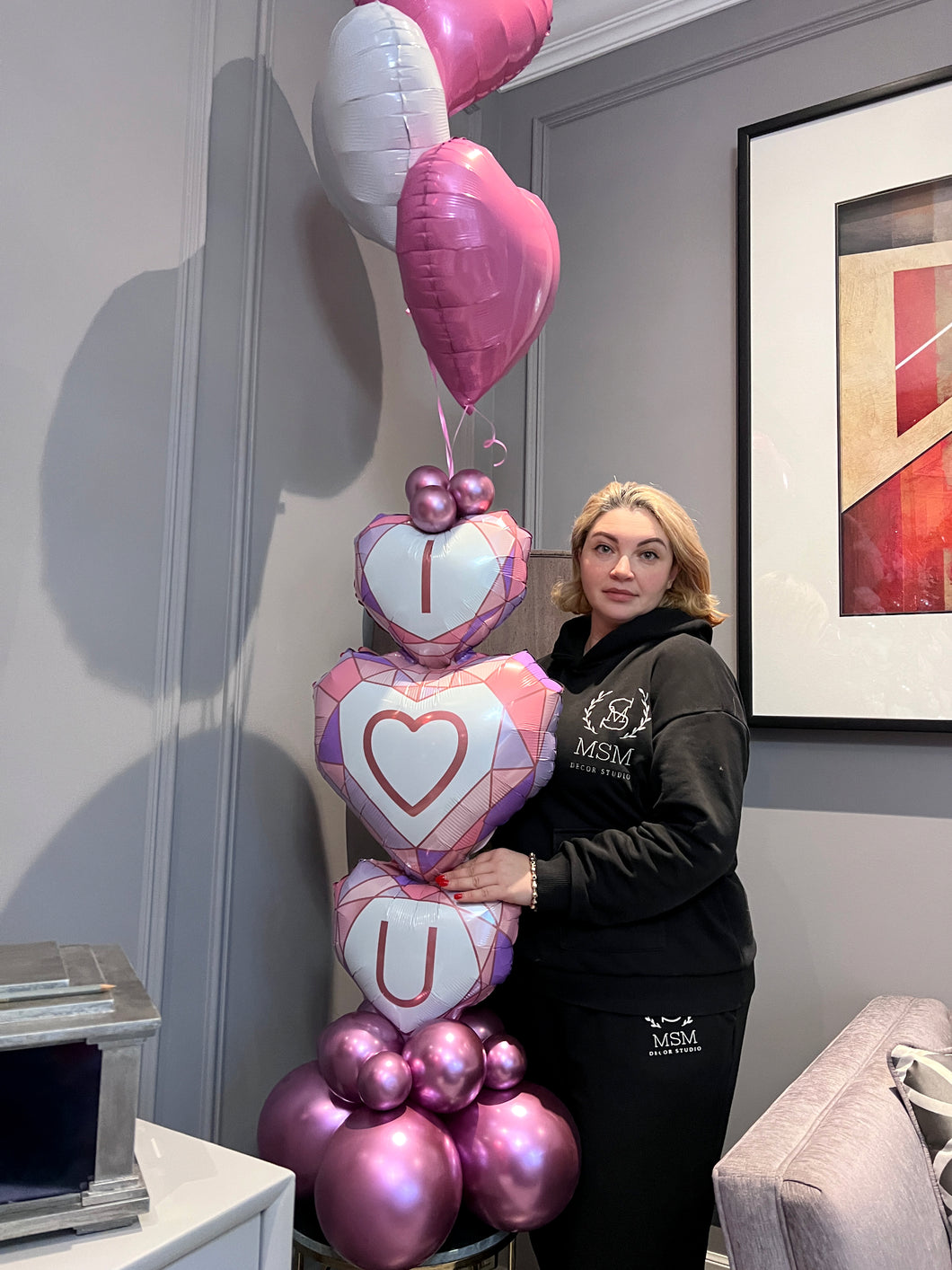Table Arrangement with Foil Hearts