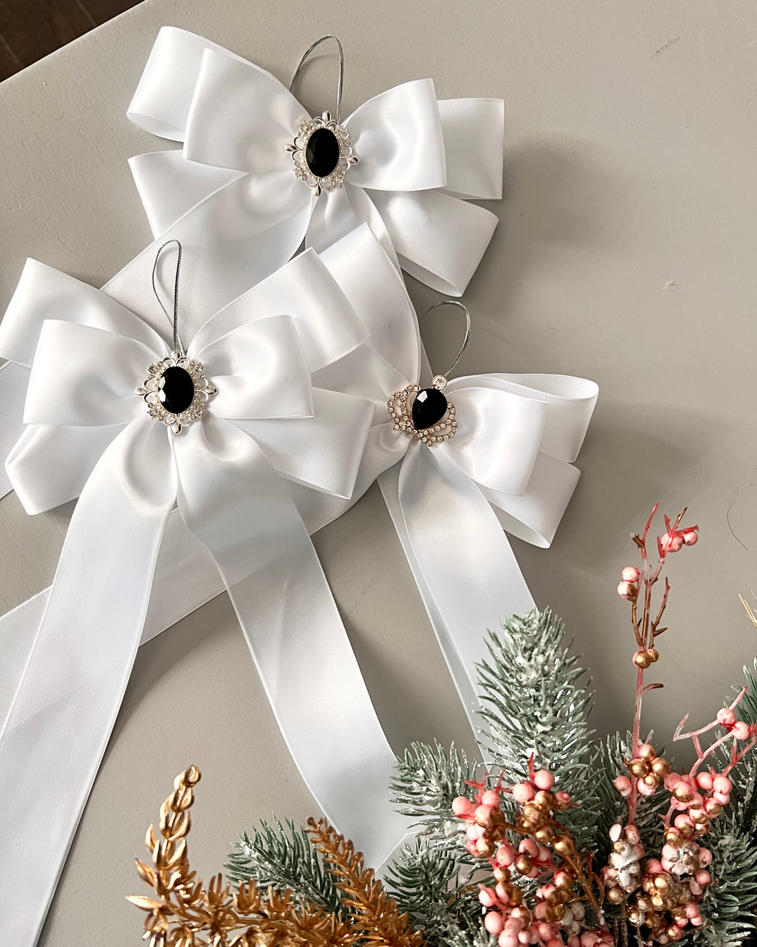 Satin Luxe Bow Small White (SET of 3)- Christmas Ornament